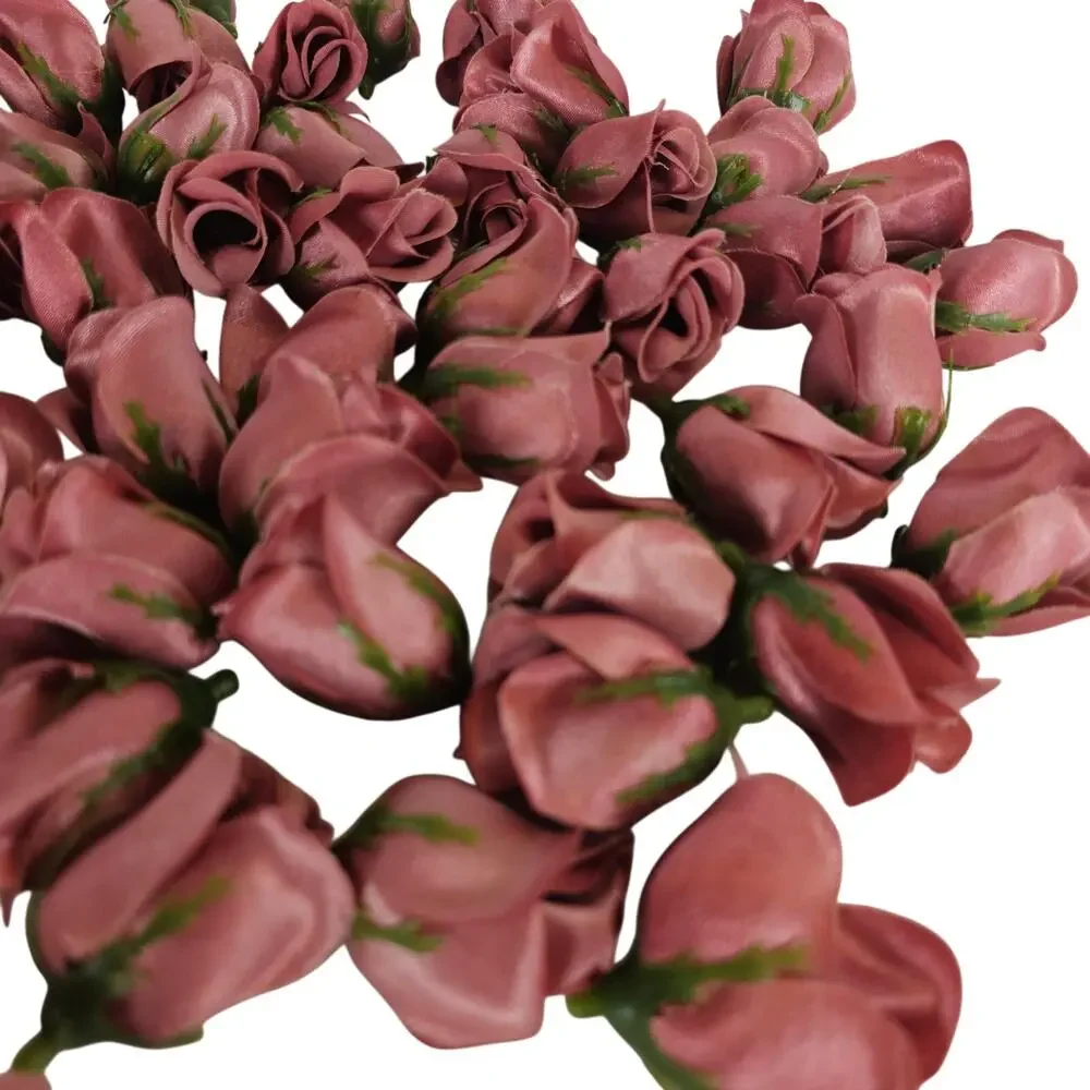 50 Mauve Pink Satin Rose Buds Stemless Wedding Floral Craft DIY 2 inch